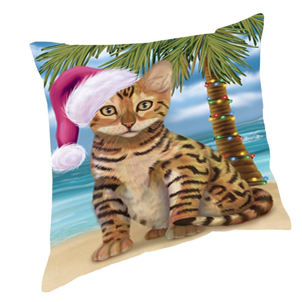 Summertime Christmas Happy Holidays Chinese Li Hua Kitten On Beach Throw Pillow Pil1472