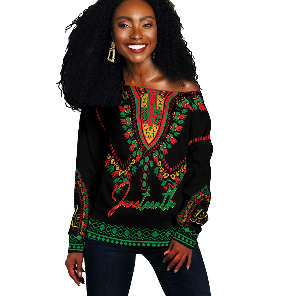 Juneteenth Dashiki Personalised Off Shoulder Sweater Freedom United – Pan – African Flag Lt7