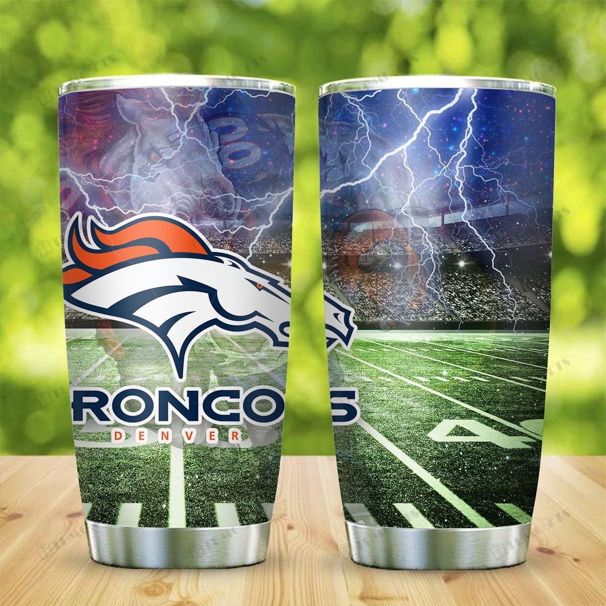 Buy Denver Broncos American Football Team Logo On Stadium Background Stainless Steel Tumbler