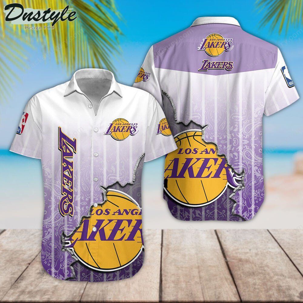 Nba Los Angeles Lakers Purple White Gradient Scratch Trendy Hawaiian Shirt Aloha Shirt