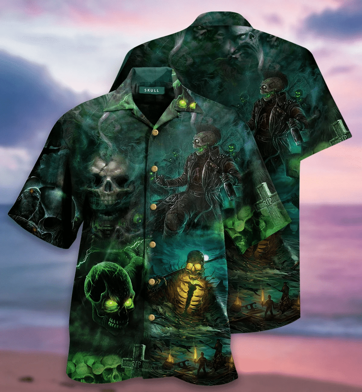 Halloween Scary Poison Skull Skeleton Grim Reaper Hawaii Aloha Shirts Dh Ha16718