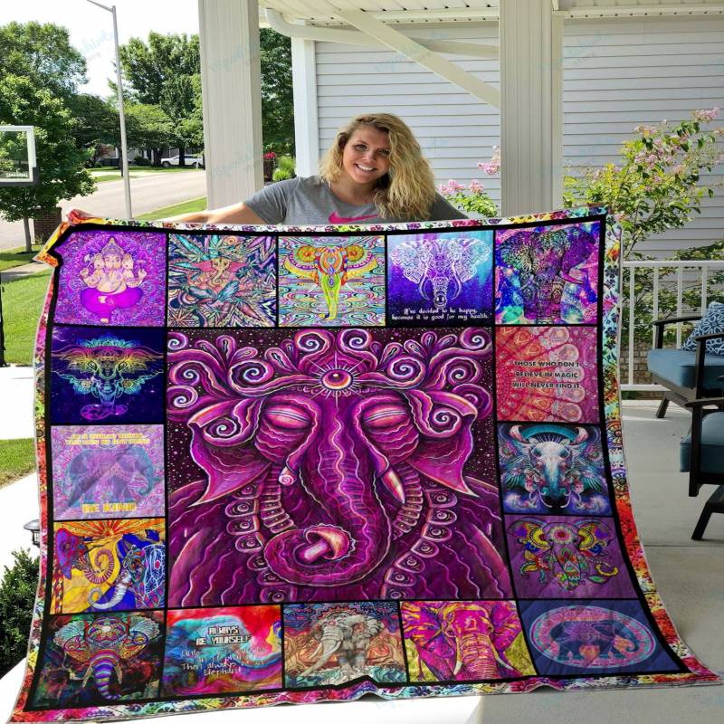 Psychedelic Elephant Quilt Blanket