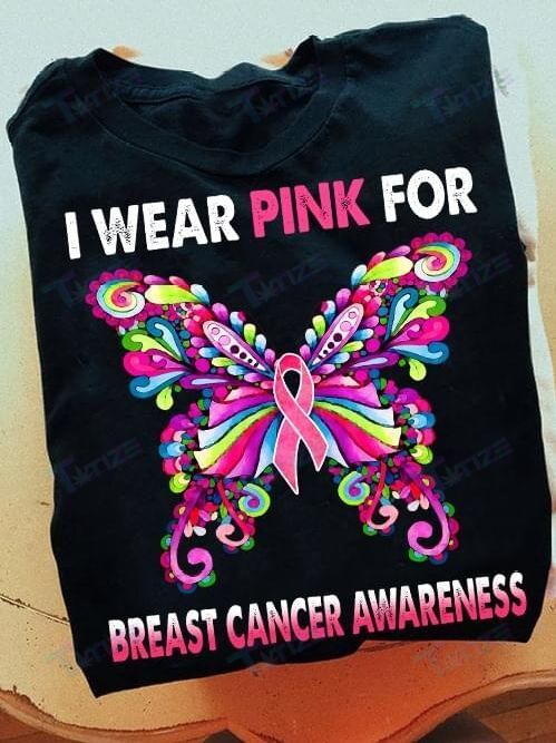 I Wear Pink For Breast Cancer Awareness Butterfly Graphic Unisex T Shirt, Sweatshirt, Hoodie Size S – 5Xl