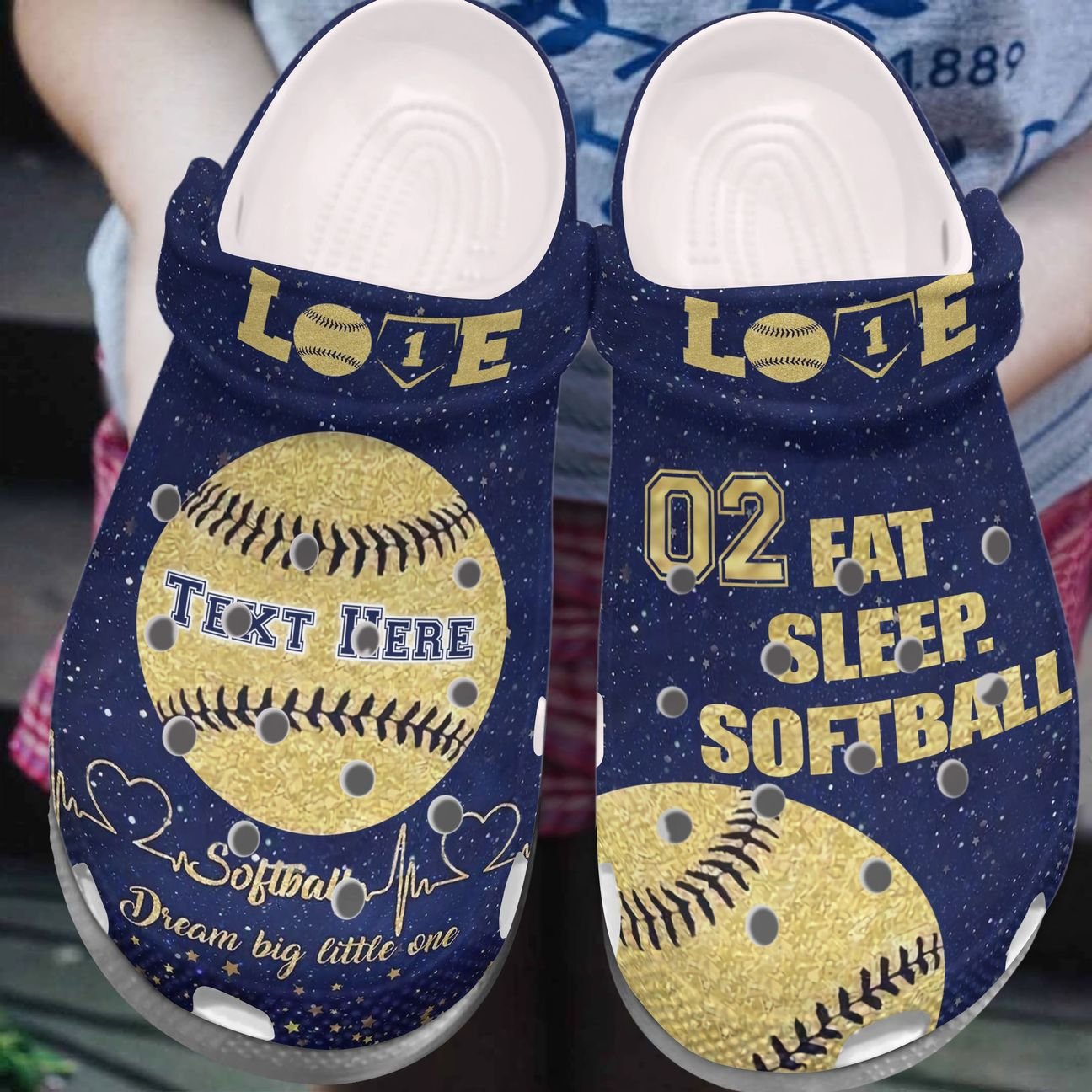 Softball Personalized Clog, Custom Name, Text, Color, Number Fashion Style For Women, Men, Kid, Print 3D Eat Sleep Softball 3