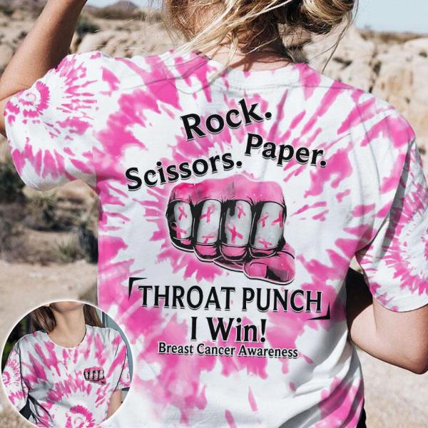 Rock Paper Scissors Throat Punck I Win Breast Cancer Awareness Punching Hand Breast Cancer 3D Clothes