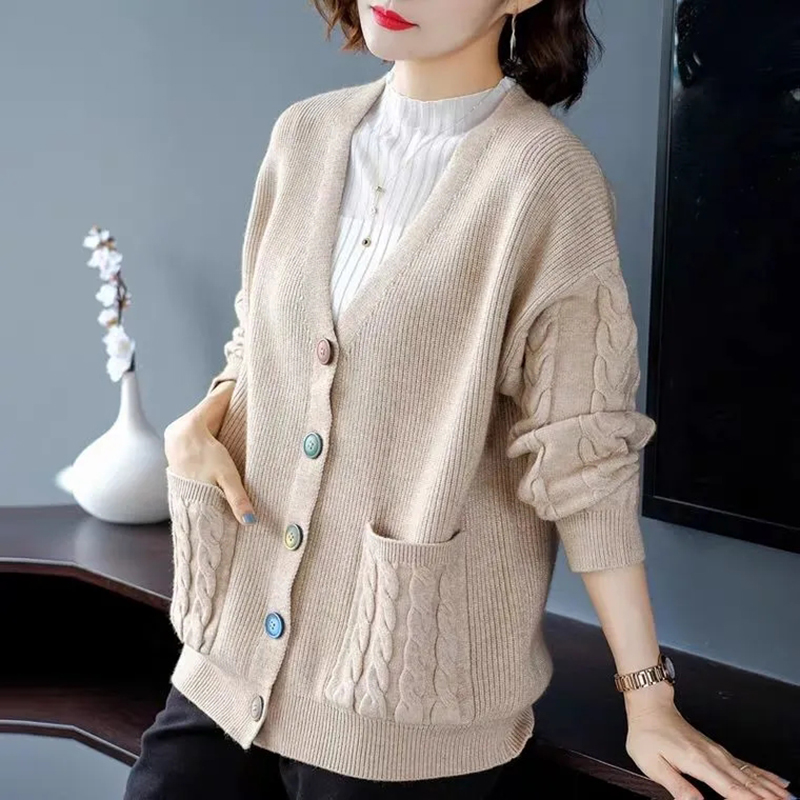 Casula Loos Sweater Cardigan Women Korean Knitted Coat With Pockets Chic Single Breasted knitwear Autumm Jacket Office Lady alx