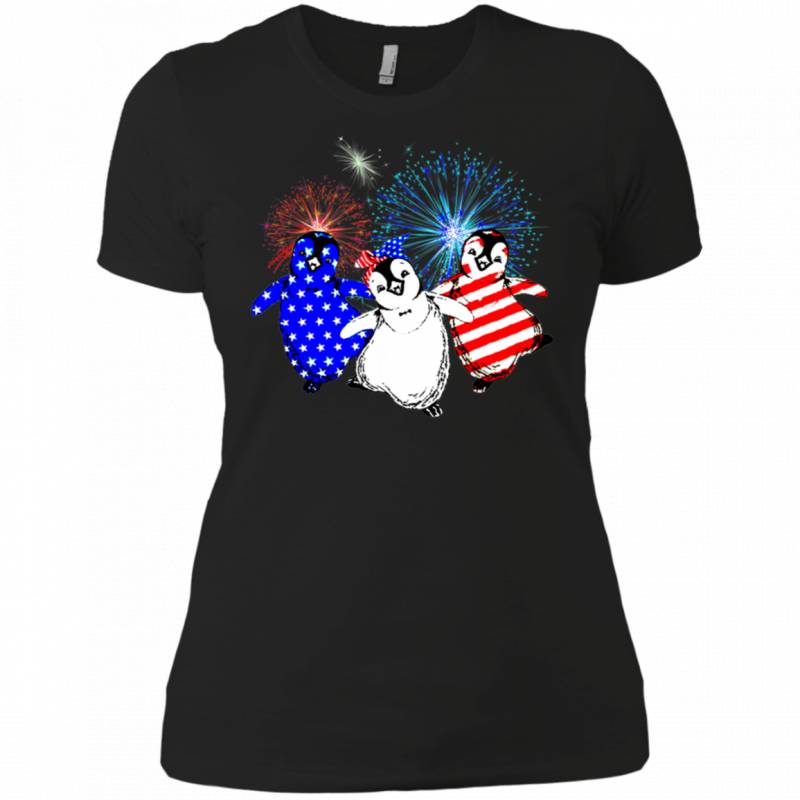 July 4th Penguin American Flag USA Fourth Cute Shirt NL3900 Next Level Ladies Boyfriend T-Shirt