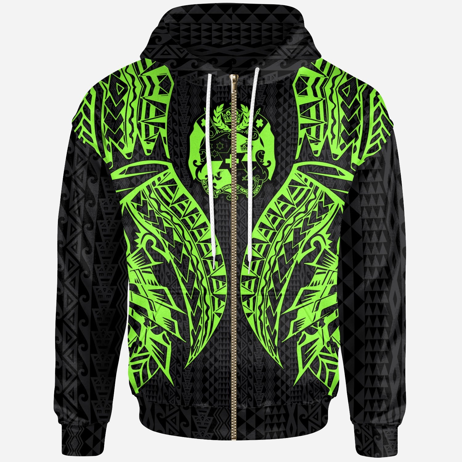 Tonga Zip-Up Hoodie – Polynesian Lion Head Green Style