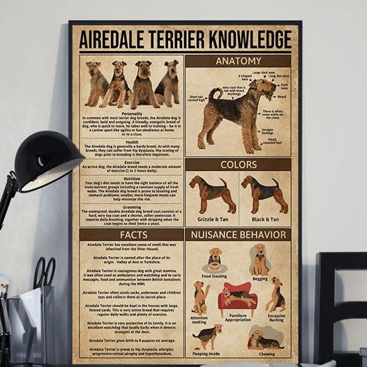 Airedale Terrier Knowledge For men And Women Home Living Room Wall Decor Vertical Poster Canvas Y97