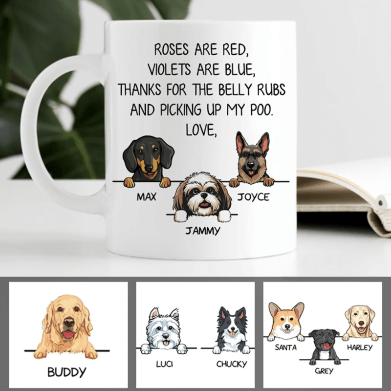 Roses Are Red, Funny Dogs Personalized Coffee Mug, Custom Gift For Dog Lovers