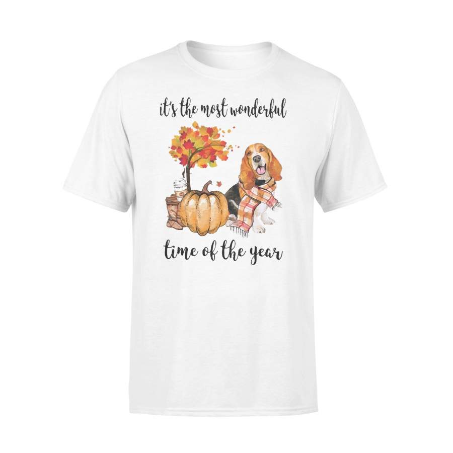 Fall Pumpkin It’s The Most Wonderful Time Of The Year Basset Hound T-Shirt