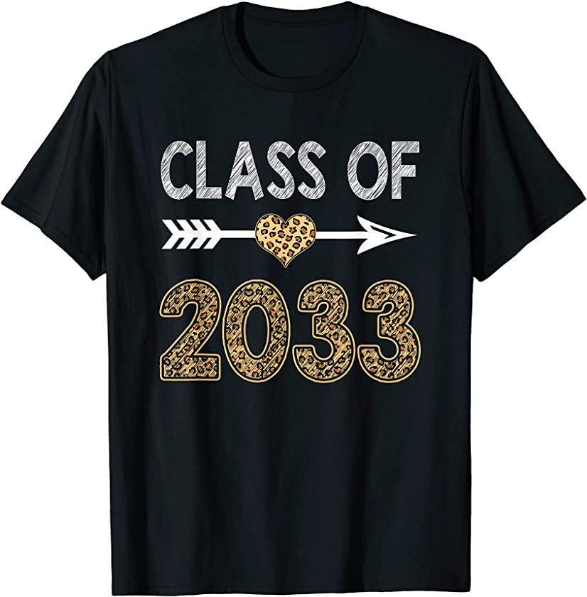 Class Of 2033 Grow With Me Kindergarten Kid Boy Girl Leopard T-Shirt