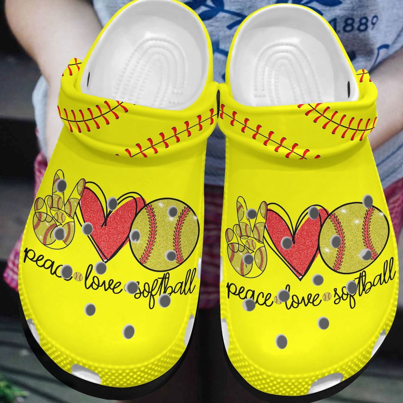 Softball Personalized Clog, Custom Name, Text, Color, Number Fashion Style For Women, Men, Kid, Print 3D Peace – Love – Softball