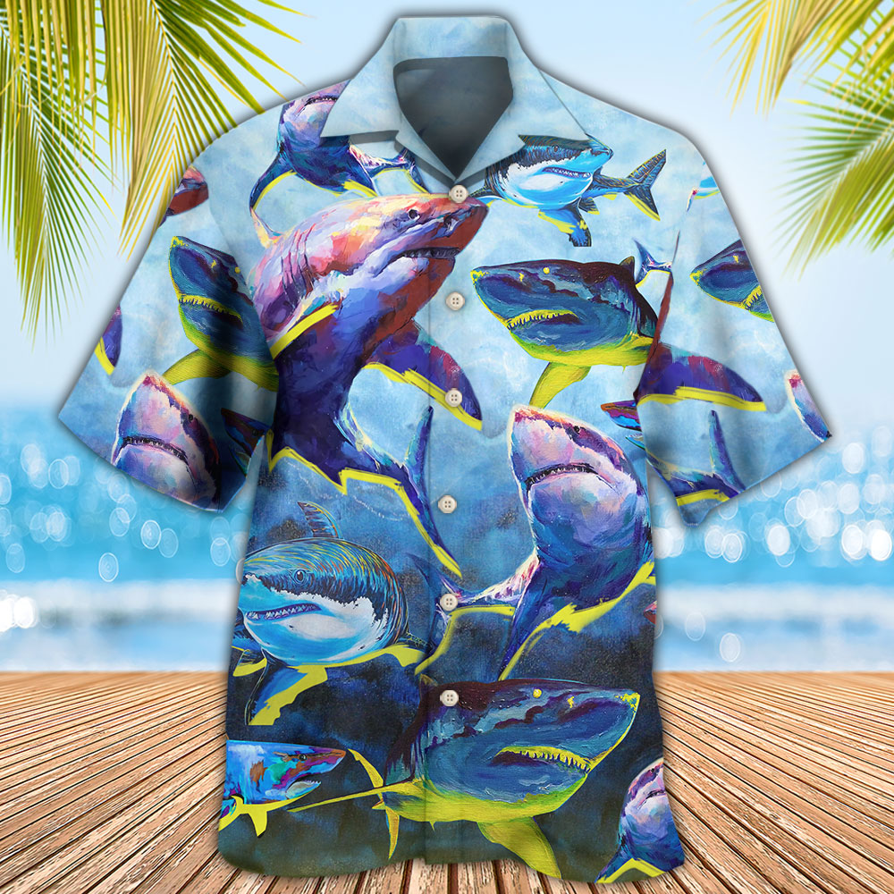 Shark Family Blue And Yellow Light Hawaiian Shirt