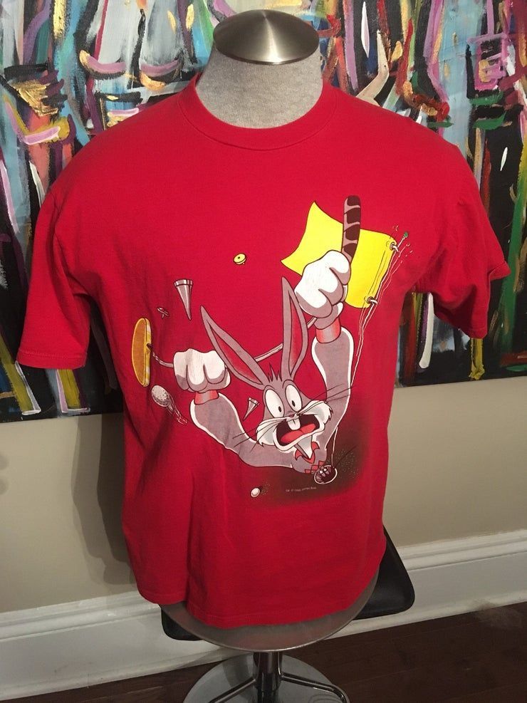 Vintage 90S Bugs Bunny Looney Tunes What S Up Doc Marvin Martian Red Golf Shirt