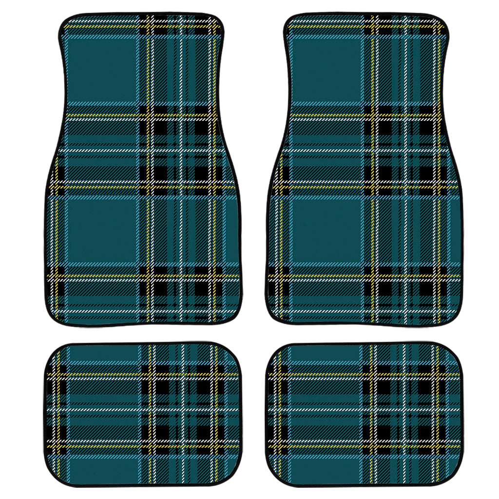 Teal Stewart Tartan Pattern Print Front And Back Car Floor Mats, Front Car Mat