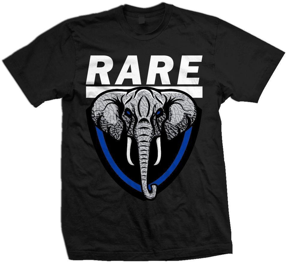 Rare Elephant – Royal Blue on Black T-Shirt