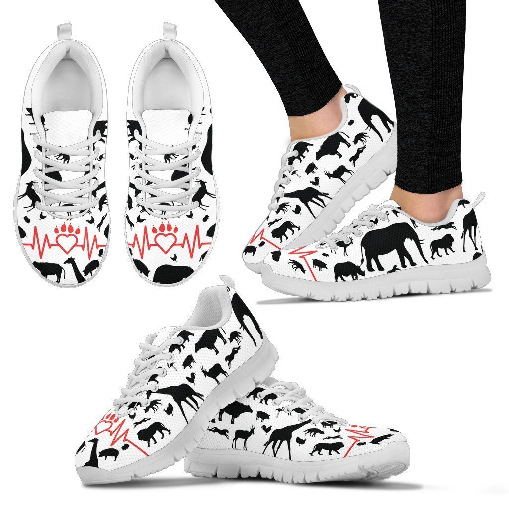 Vet Tech Animal Pattern White Sneakers, Sneaker Running Personalized Shoes Custom Name, Text For Women, Men