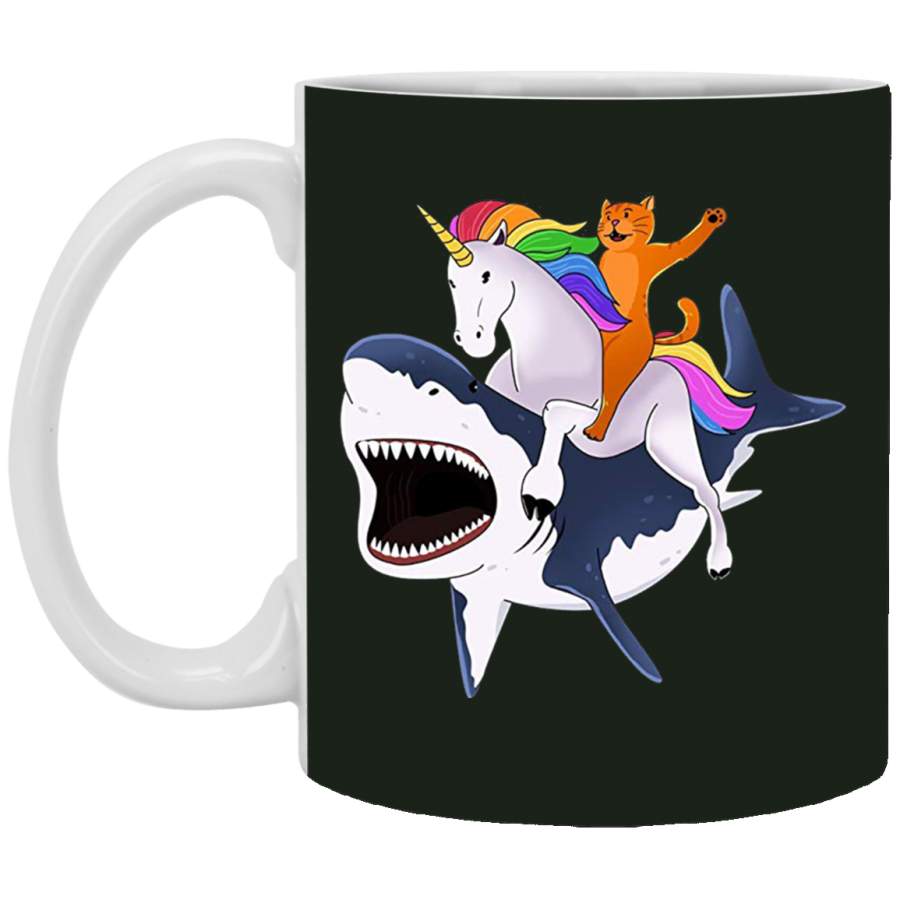 Cat Riding Unicorn Riding Shark 2018 Gift Mug