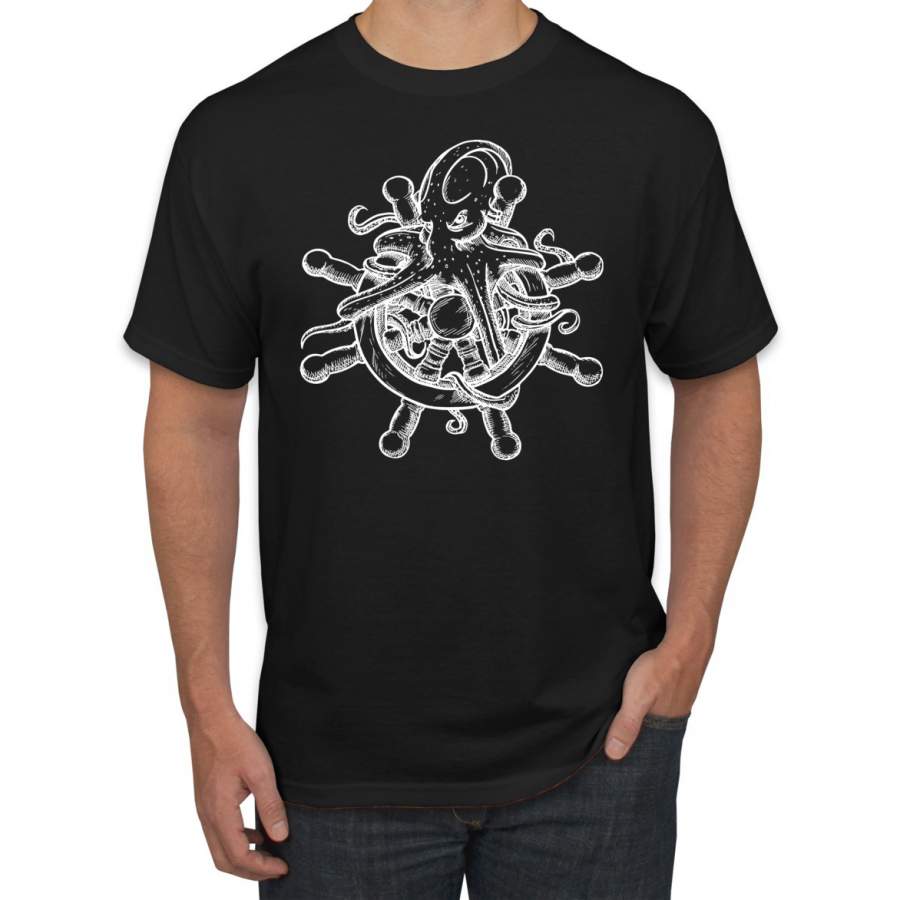 Vintage Pirate Ship Wheel Nautical Sea Octopus Humor Graphic T-Shirt