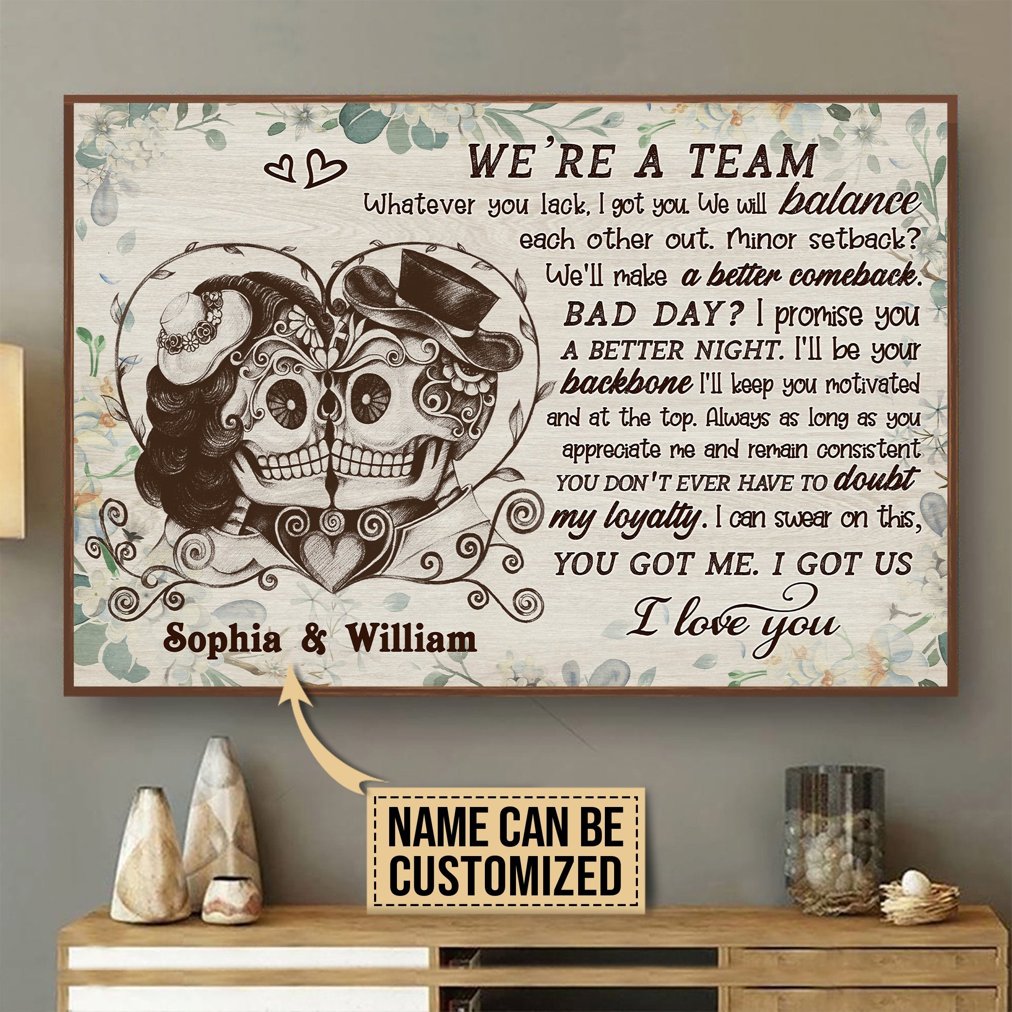 Aeticon Gifts Personalized Skull Floral We Are Team Canvas Mom Dad Gift Home Decor