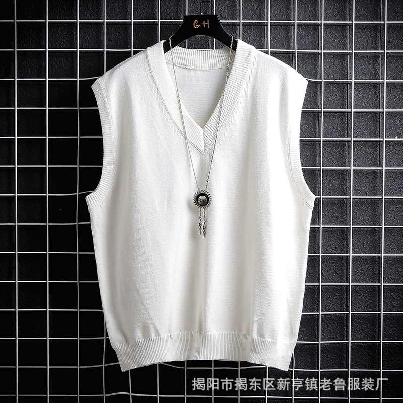 Autumn and Winter Sweater Vest, White Loose Solid Color Thin Waistcoat Casual Waistcoat alx