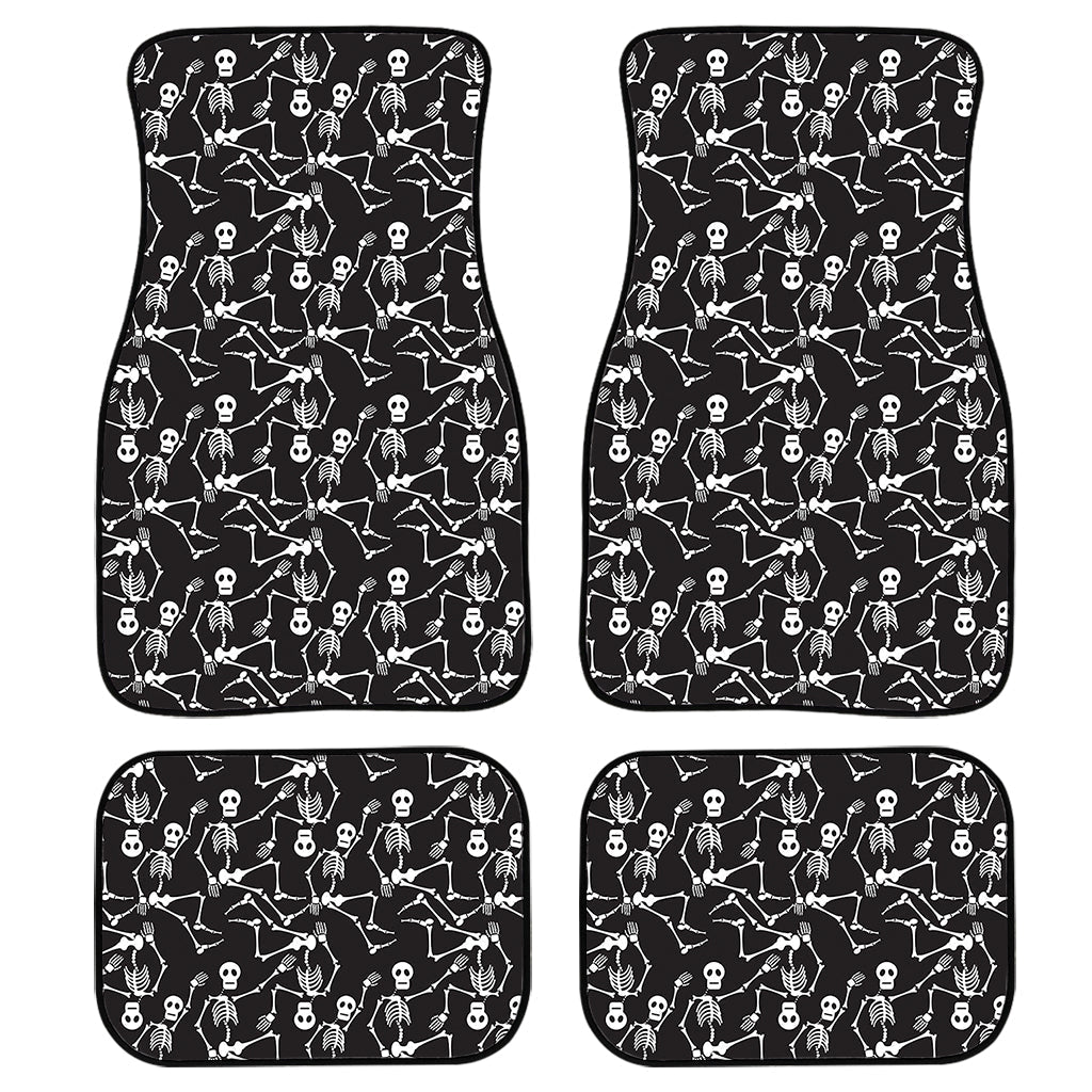 Black And White Skeleton Pattern Print Front And Back Car Floor Mats, Front Car Mat