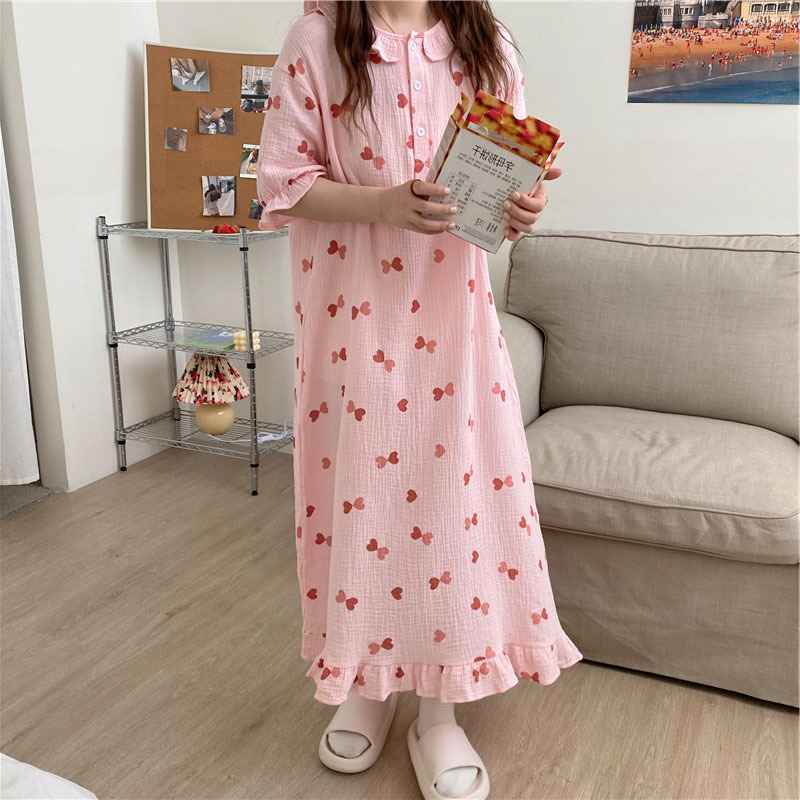 2021 New Spring Summer Cotton Nightgown Women Nightdress Sleepwear Short Sleeve Night Long Dress Female Nighties Nightwear alx