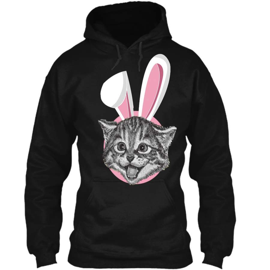 Cat With Easter Bunny Ears Funny Cute Kitten Lover T-Shirt Pullover Hoodie 8 oz