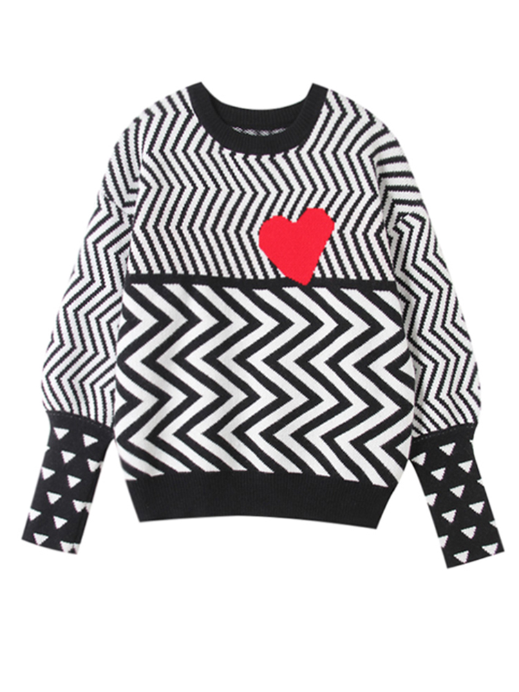 2022 Autumn Winter Women Sweaters Geometric Heart Pattern Long Sleeve Tops Lovely Pullovers Knitted Loose Jumper C-005 alx