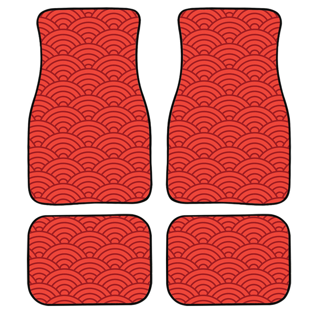 Red Chinese Pattern Print Front And Back Car Floor Mats, Front Car Mat