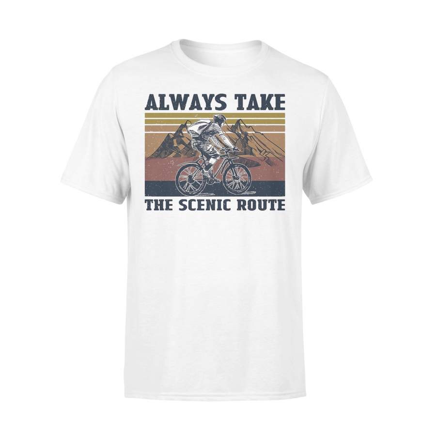 Retro Navy Always Take Scenic Route Cycling Vintage 2020 T-shirt