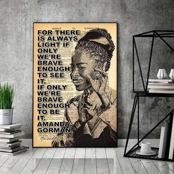 Amanda Gorman Poster, Canvas | There Is Always Light, Inauguration Poem 2021, Vintage Amanda Gorman Poster, Feminist Wall Art Qb94