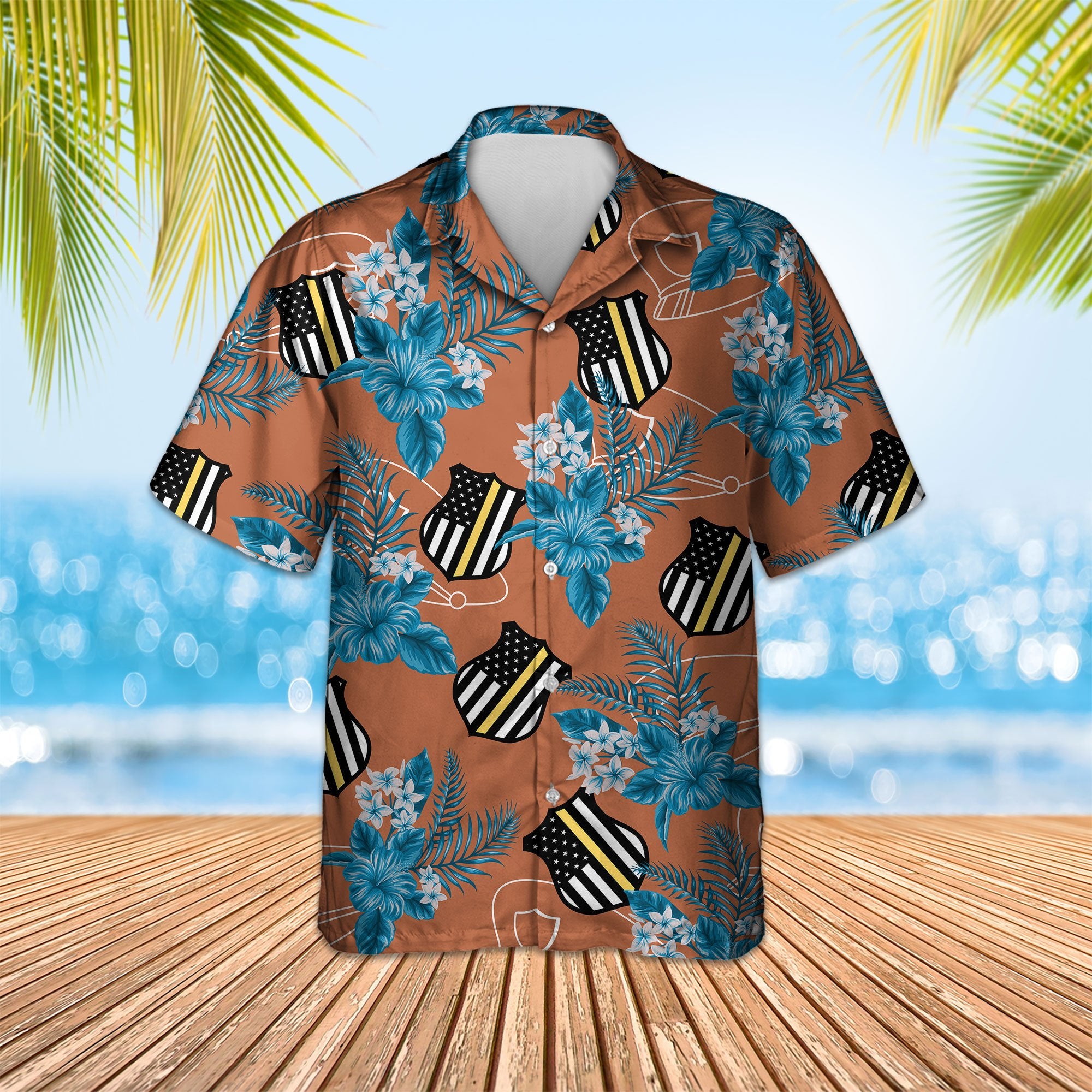 Thin Blue Line Hawaiian Shirt Police Seamless Pattern Ha12141