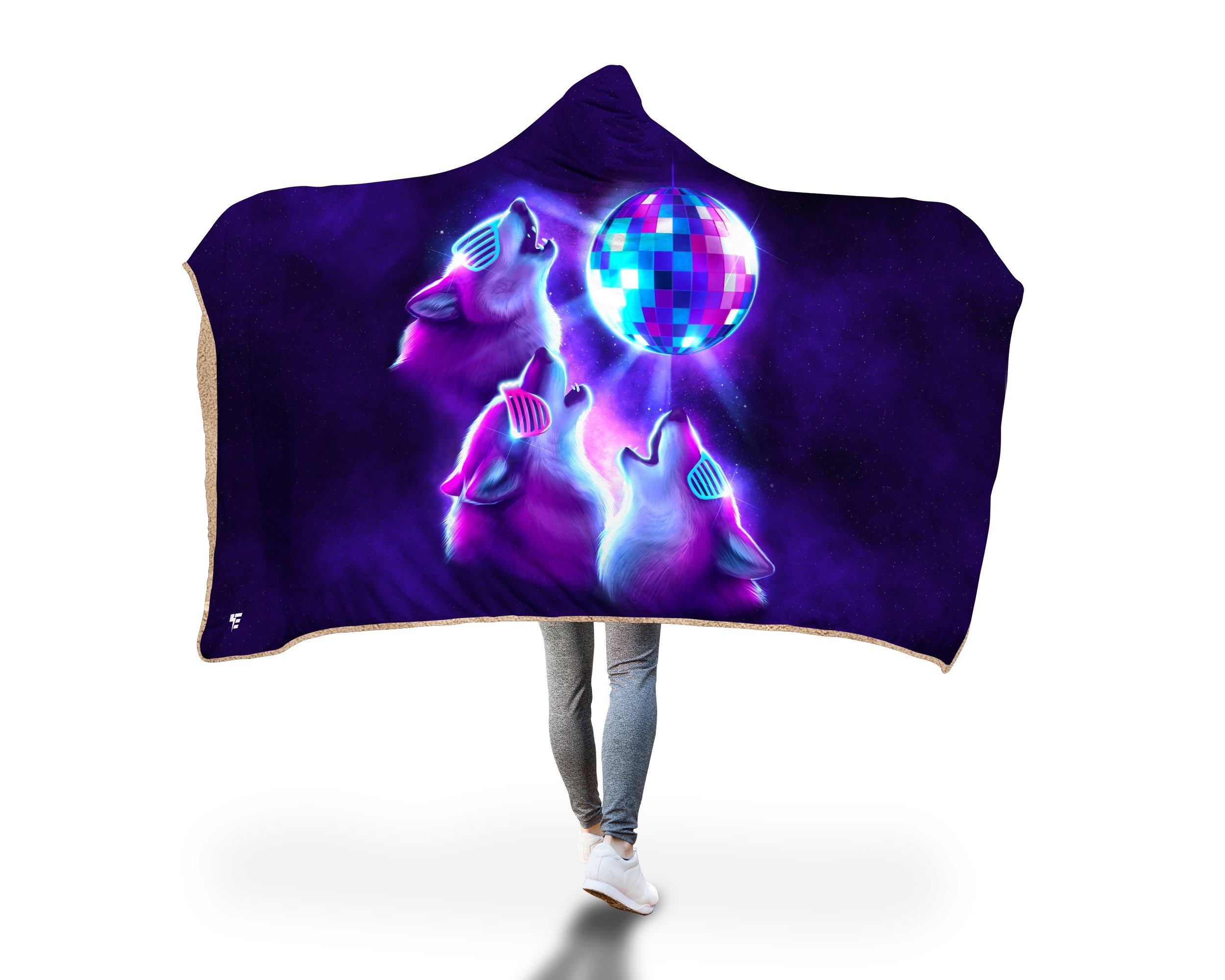 3 Wolf Disco Hooded Blanket