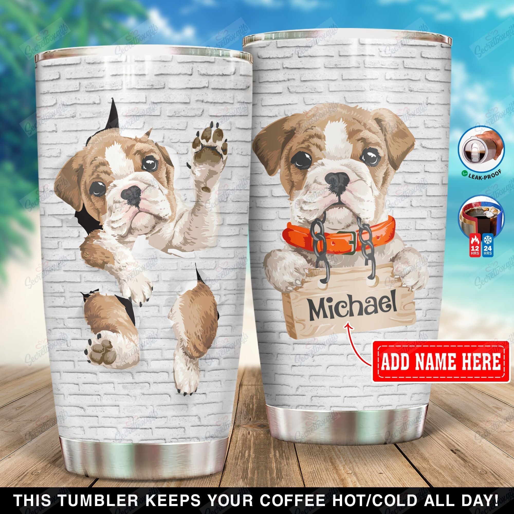 Personalized Hello Puppy Cute Ni0202004Yi Stainless Steel Tumbler Customize Name, Text, Number