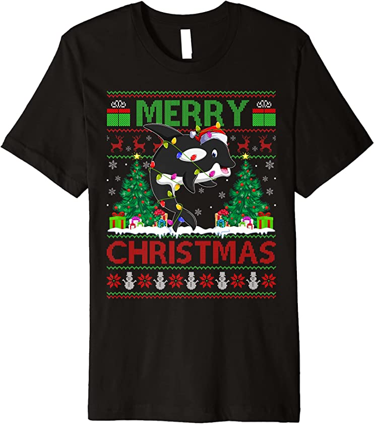 Whale Fish Lover Xmas Tree Ugly Santa Whale Christmas Premium T-Shirt