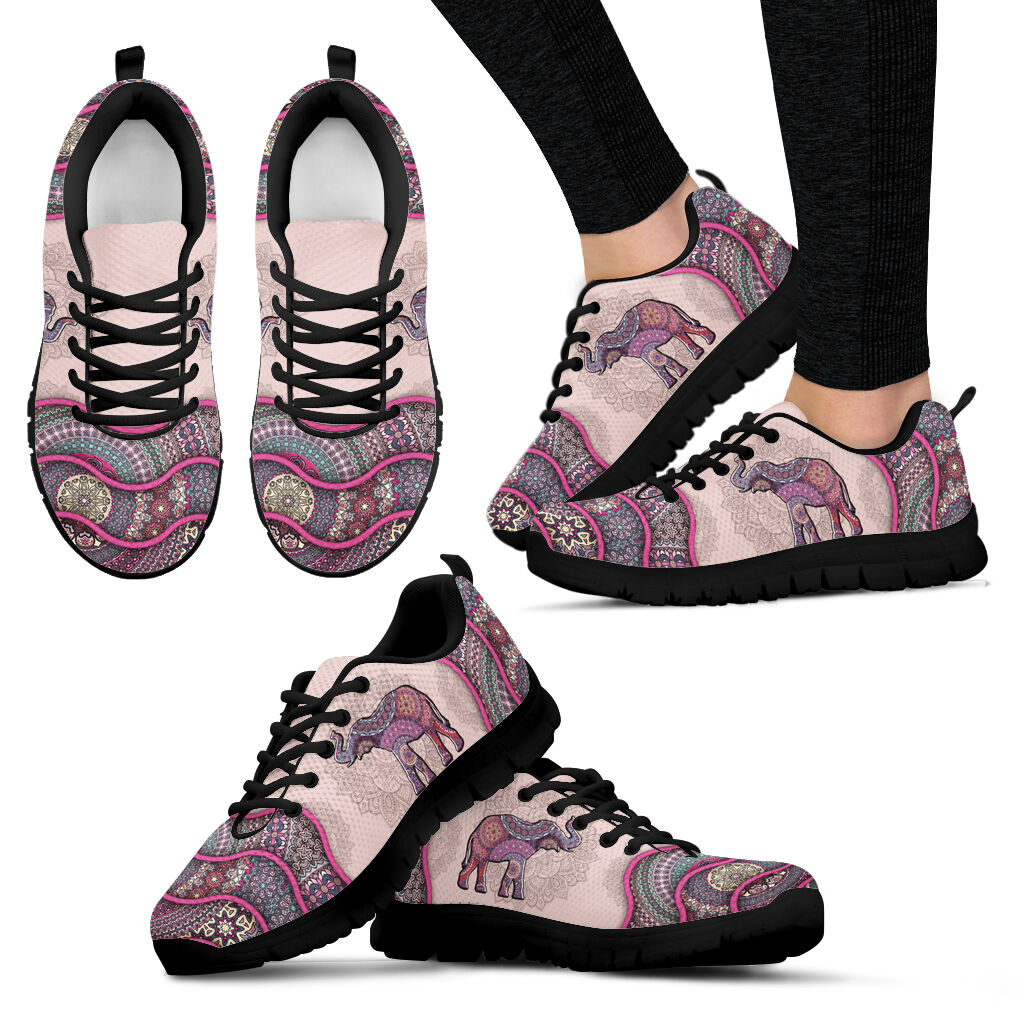 Elephant Vintage Mandala Pink Sneaker Fashion Shoes Comfortable Walking Running Shoes Casual