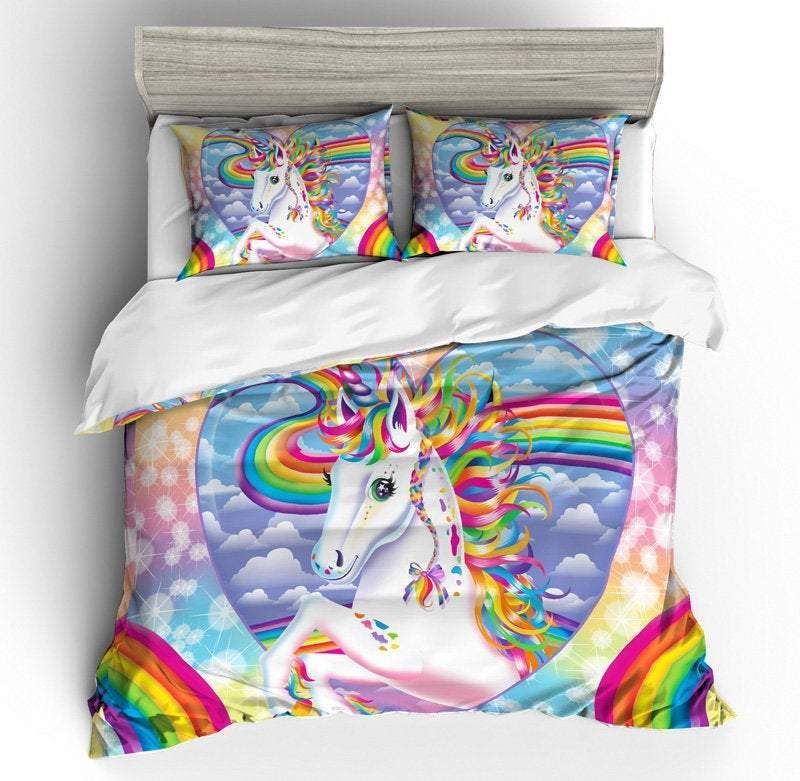 3D Cartoon Kids Rainbow Unicorn Bedding Set Bedroom Decor