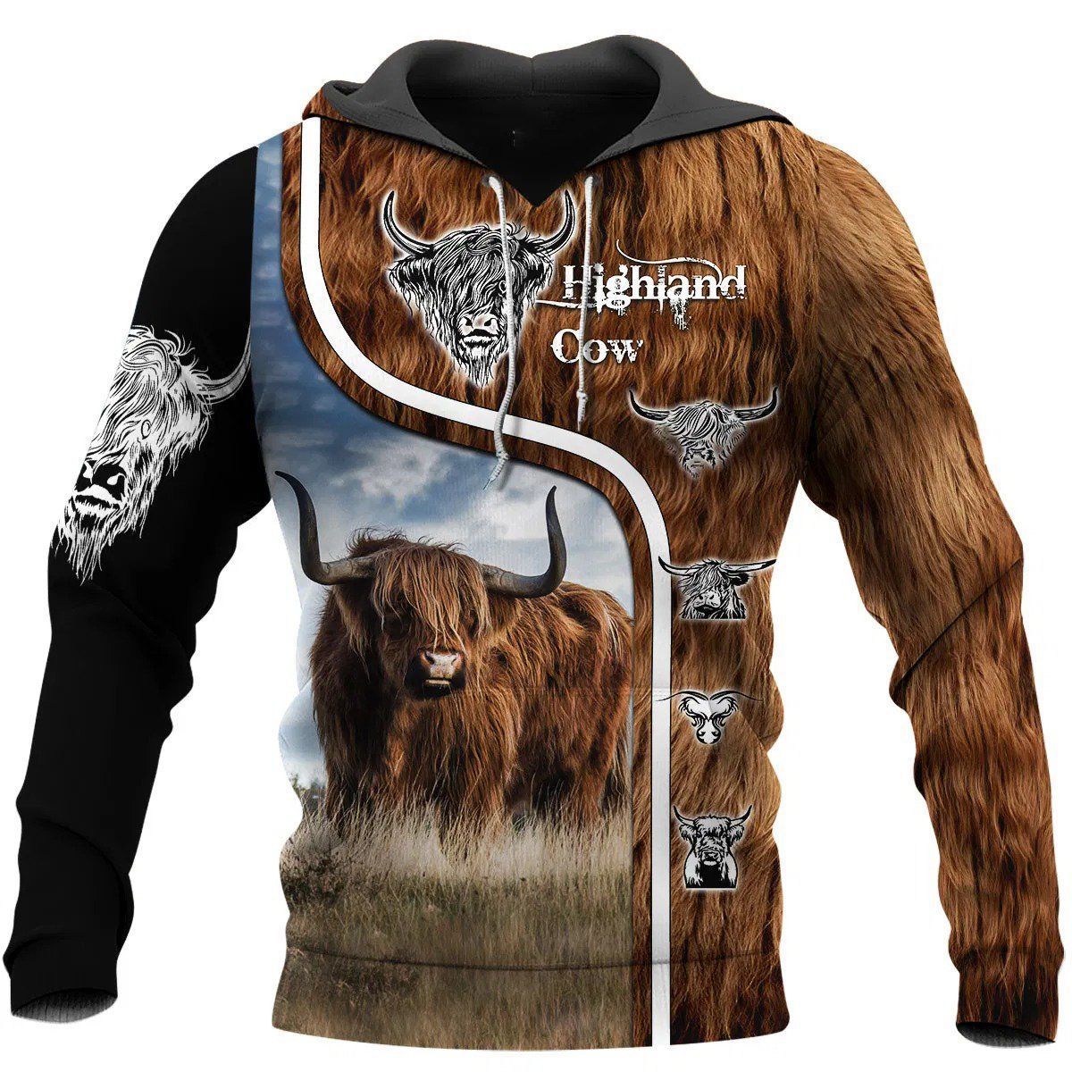 Highland Cattle Cow Unique 3D Printed Sublimation Hoodie Hooded Sweatshirt Comfy Soft And Warm For Men Women S to 5XL CTC1601367