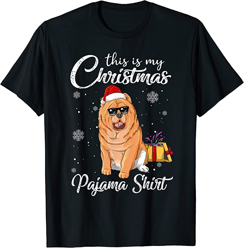 Cute Chow Chow Puppy Wearing Christmas Hat Holiday T-Shirt