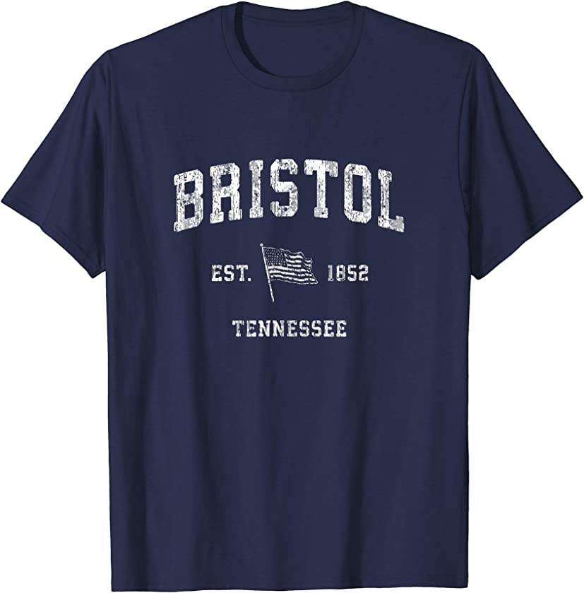 Bristol Tennessee TN T-Shirt Vintage US Flag Sports Tee