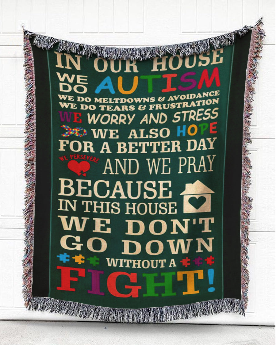 Woven Throw Autism Awareness Gift, Autism In Our House, Cotton Blanket