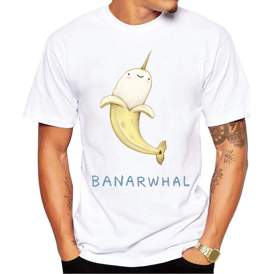 Banarwhale Banana Whale Unicorn Men’s Short Sleeve Casual White T-Shirt