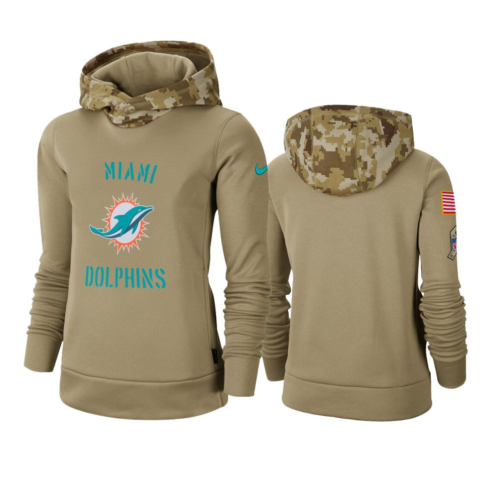 Miami Dolphins Khaki 2019 Salute To Service Therma Pullover Hoodie