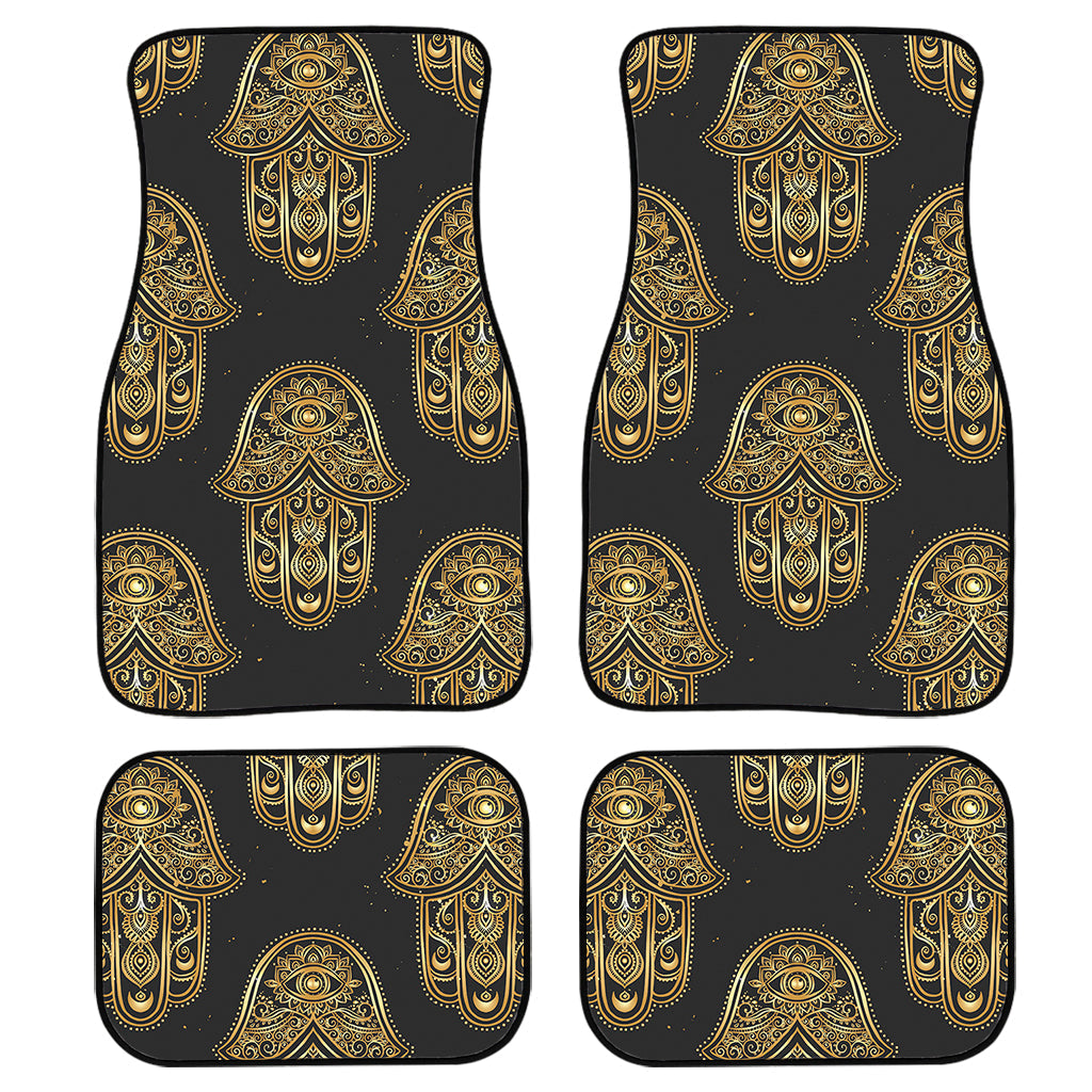 Gold Hamsa Pattern Print Front And Back Car Floor Mats, Front Car Mat