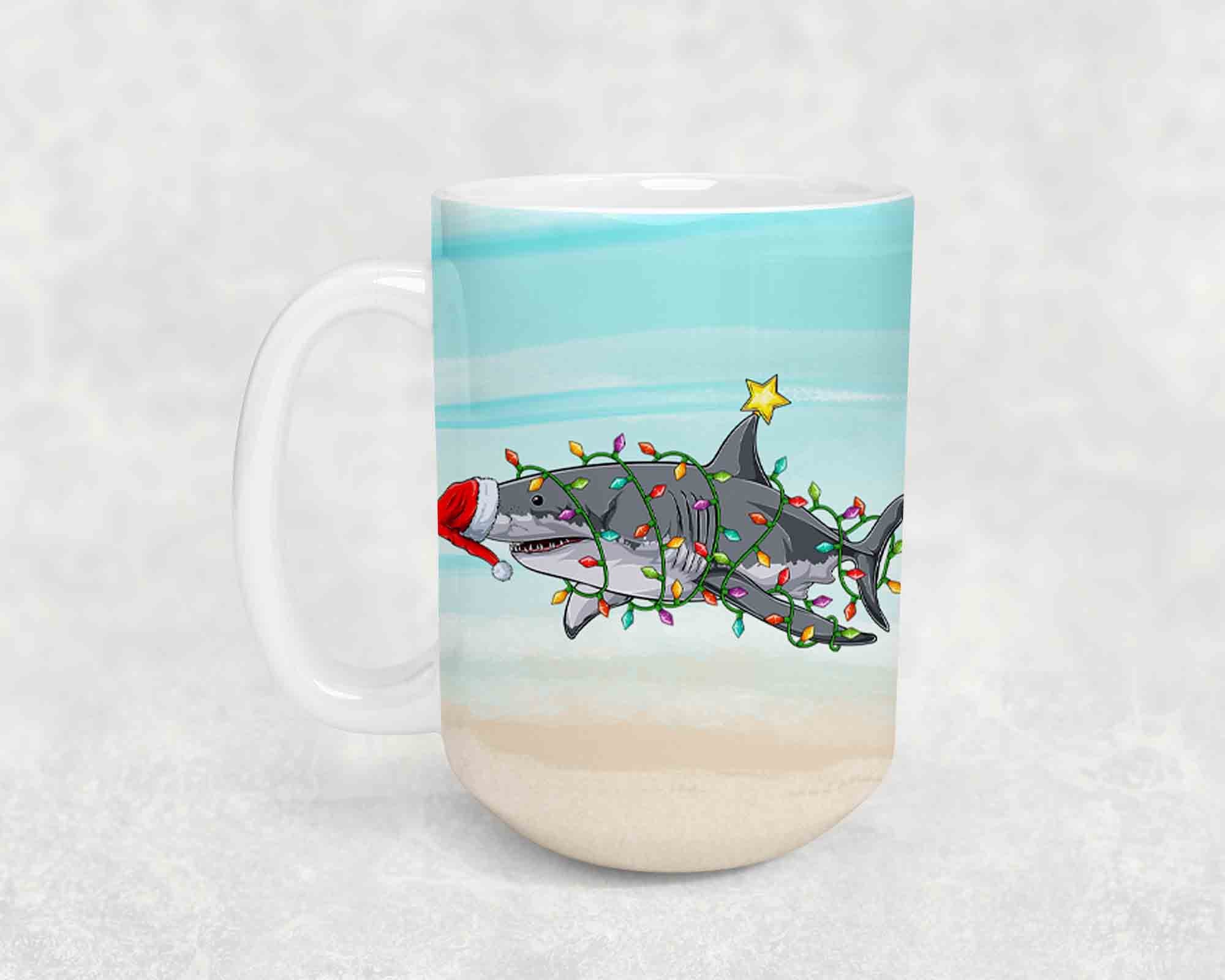 Christmas Coffee Mug Shark Gift Santa Shark Cup Great White Ocean Décor Funny Coffee Mugs Biologist 15 Oz. 20 Oz. Large Giant Big