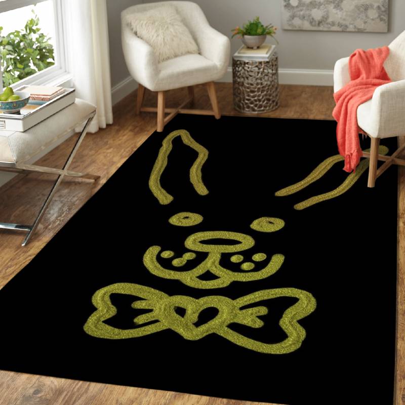 Black And Golden Bunny – Cute Golden Animals Area Rug Carpet