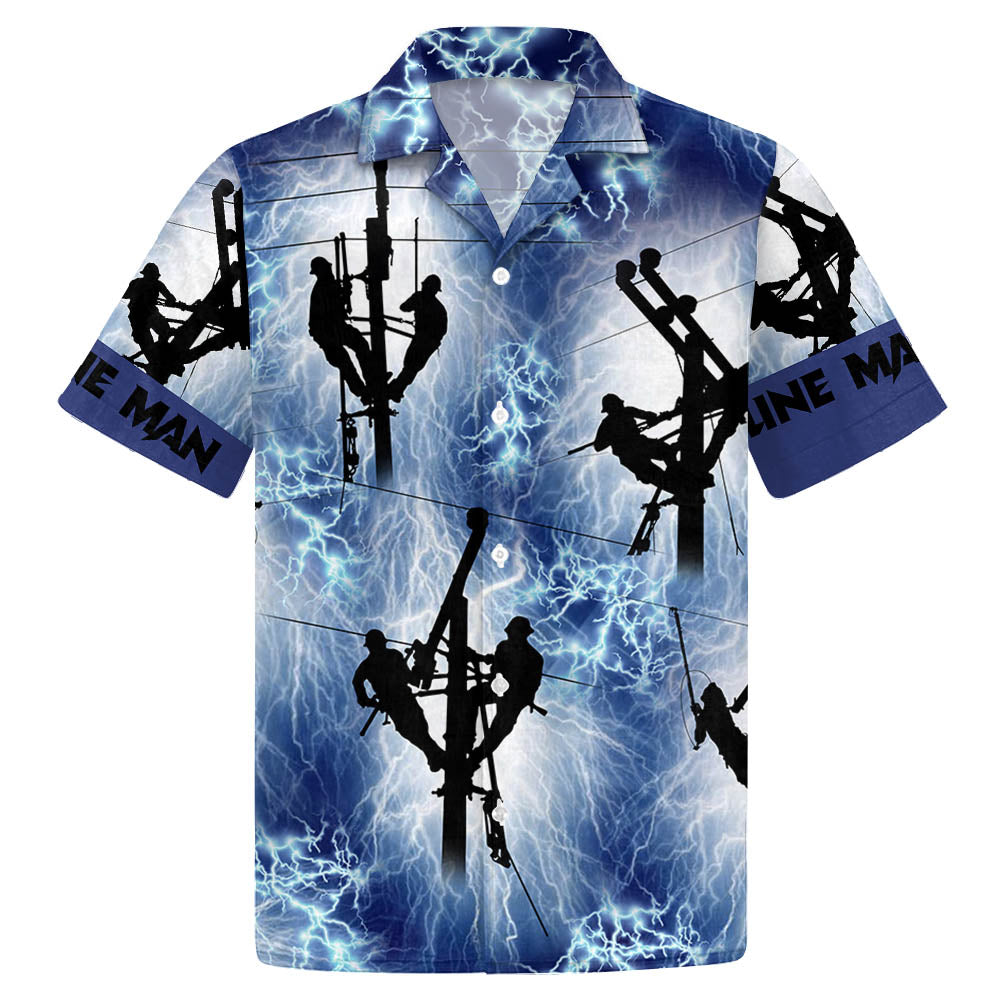 Lineman Red Thunder Storm Hawaiian Shirt