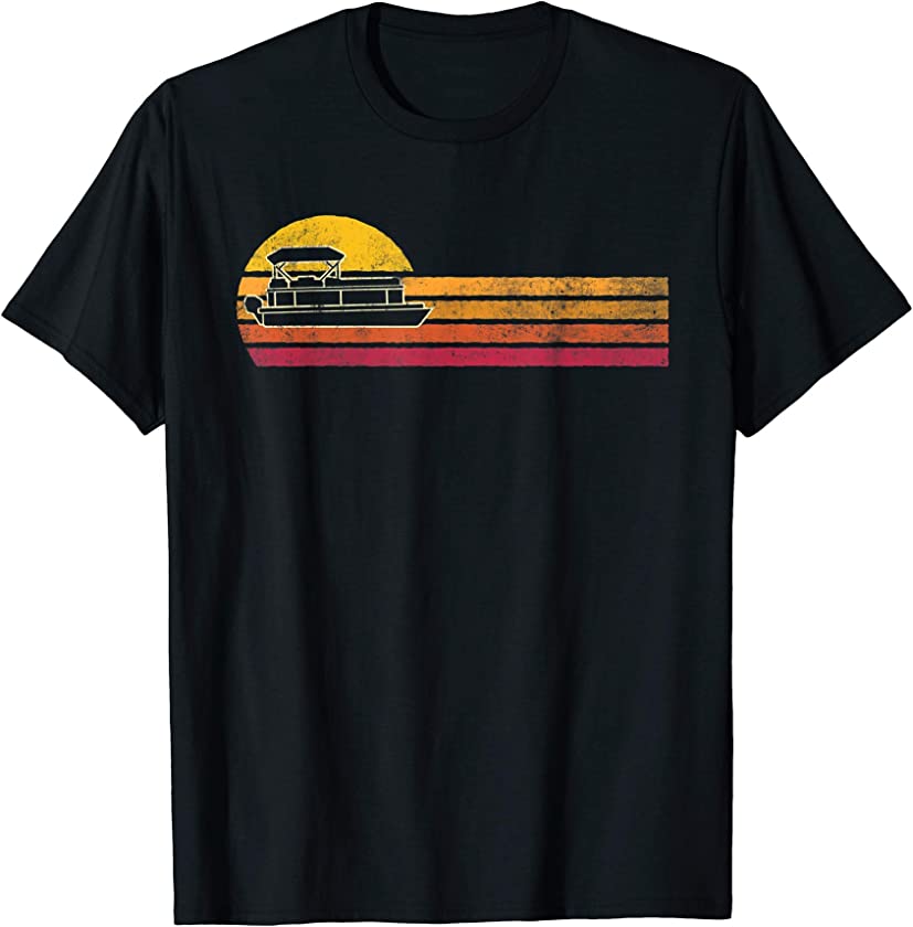 Vintage Style Pontoon Boat Silhouette Retro Boating 90s T-Shirt